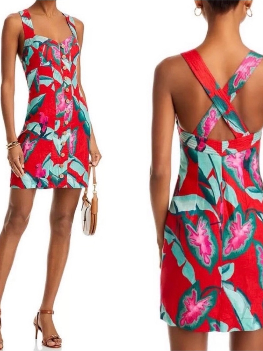 FARM Rio Red Summer Foliage Red Mini Dress NWT - Picture 12 of 12